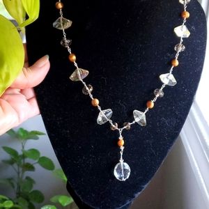 Freshwater pearl and crystal drop handmade sterling silver necklace.18"